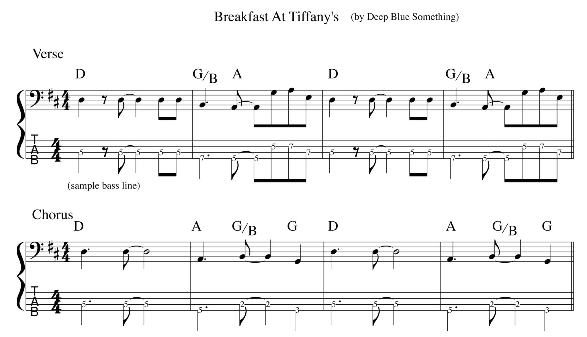 Breakfast at Tiffany's inversions Bass bass line music theory
