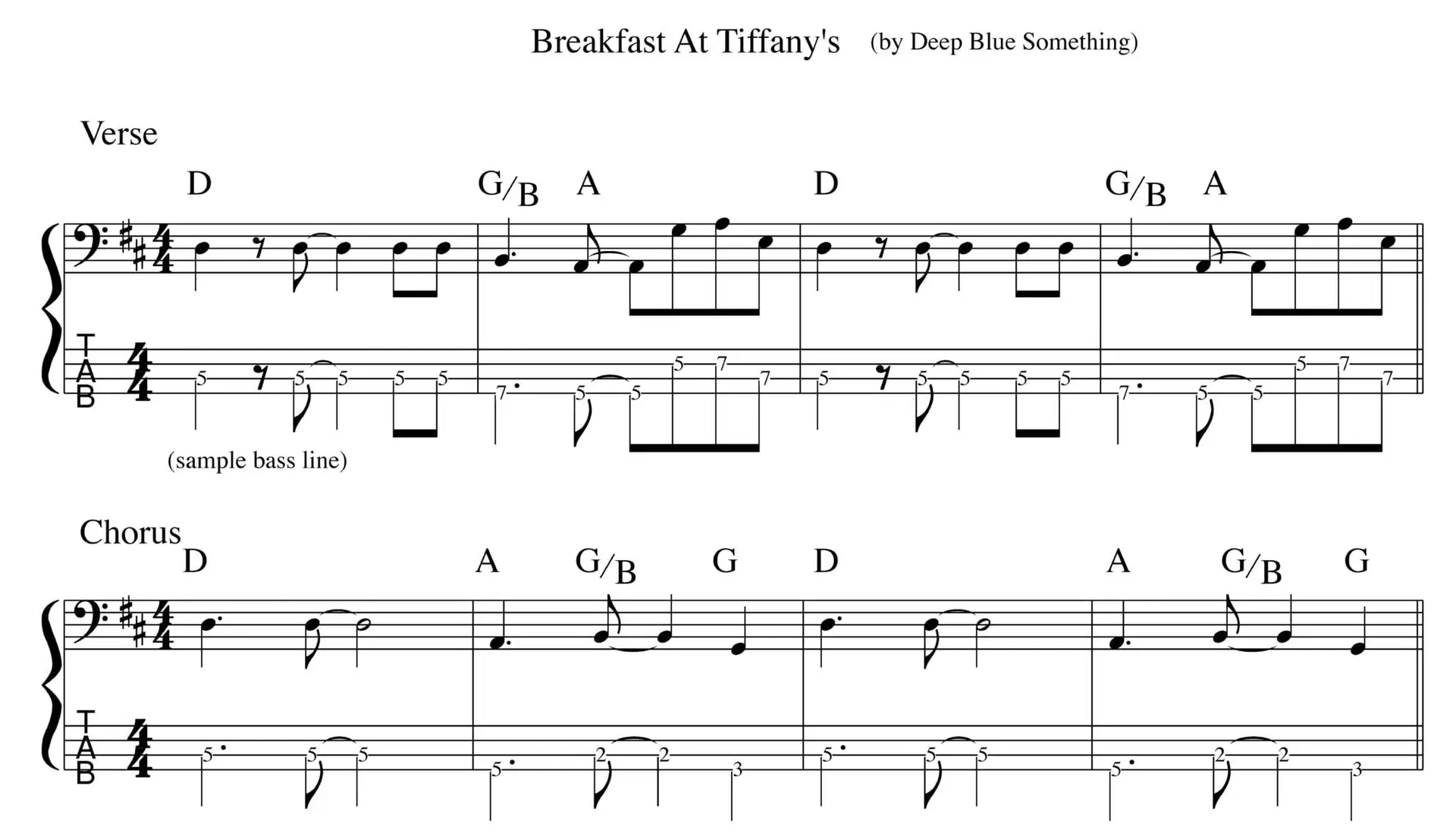 Breakfast at Tiffany's inversions Bass bass line music theory