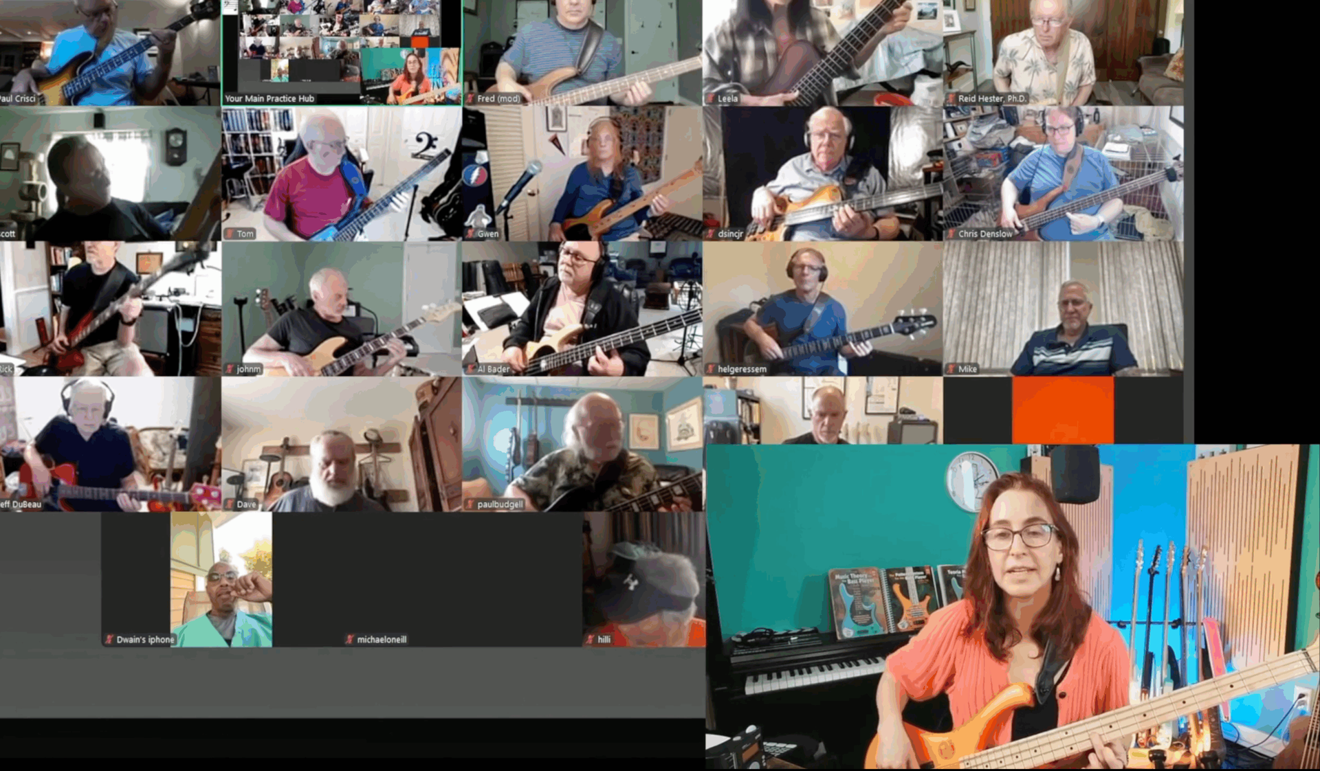 Ari Cap leading an online bass class